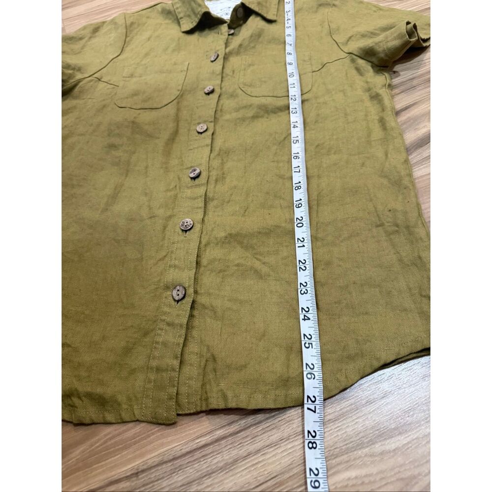 NotPerfectLinen olive green linen button front shirt blouse top size M - Picture 5 of 5